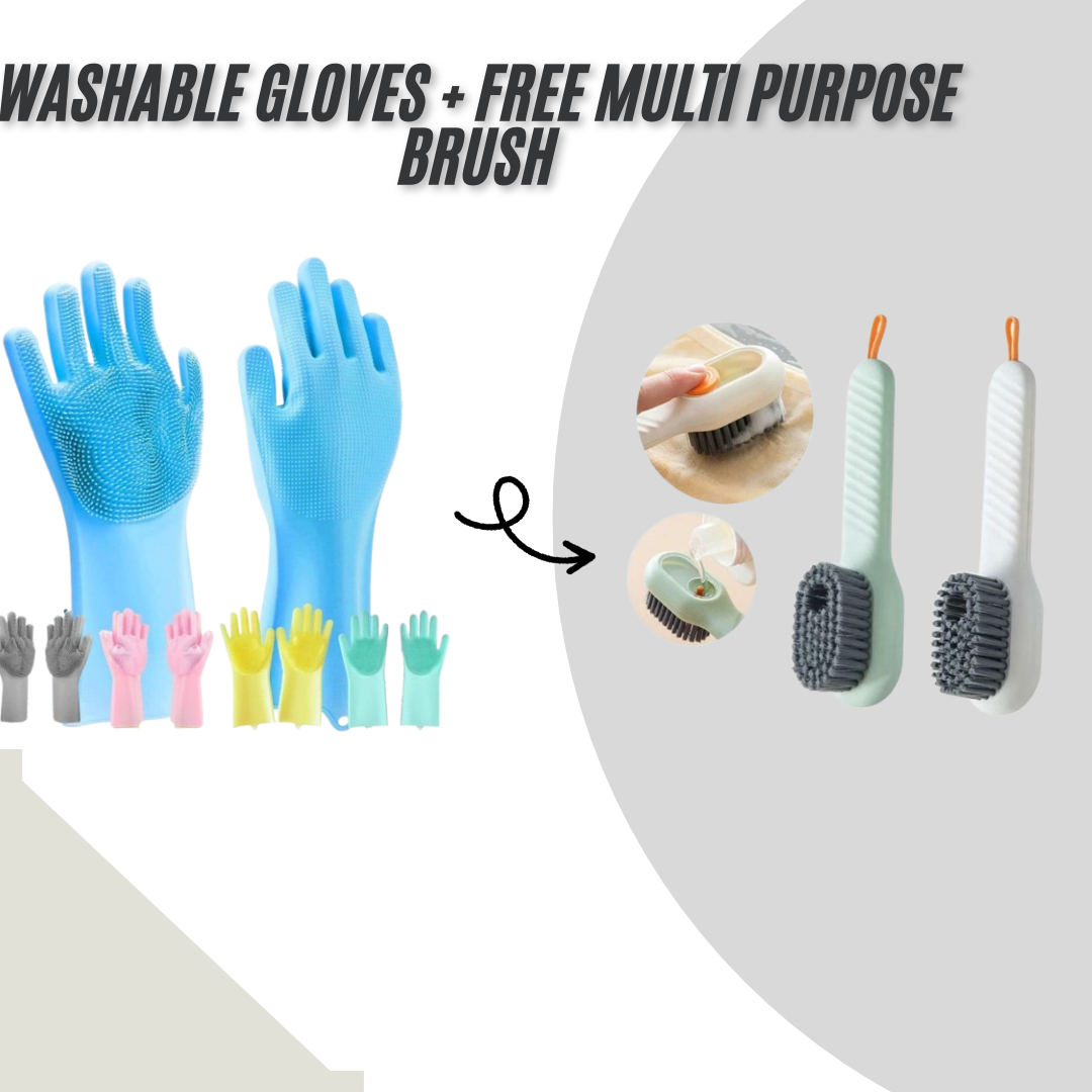 ( High Quality )Pair Of Silicone Washing Full Finger Gloves For Home & Kitchen