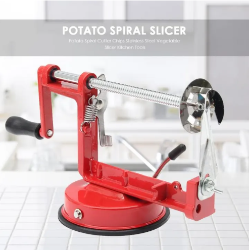 Manual Red Machine Vegetable Spiraliz Stainless Steel Twisted Potato Apple Slicer Spiral Fry Cutter