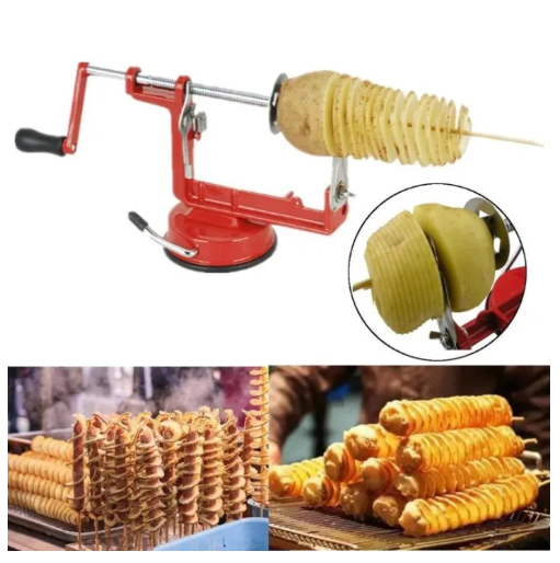 Manual Red Machine Vegetable Spiraliz Stainless Steel Twisted Potato Apple Slicer Spiral Fry Cutter